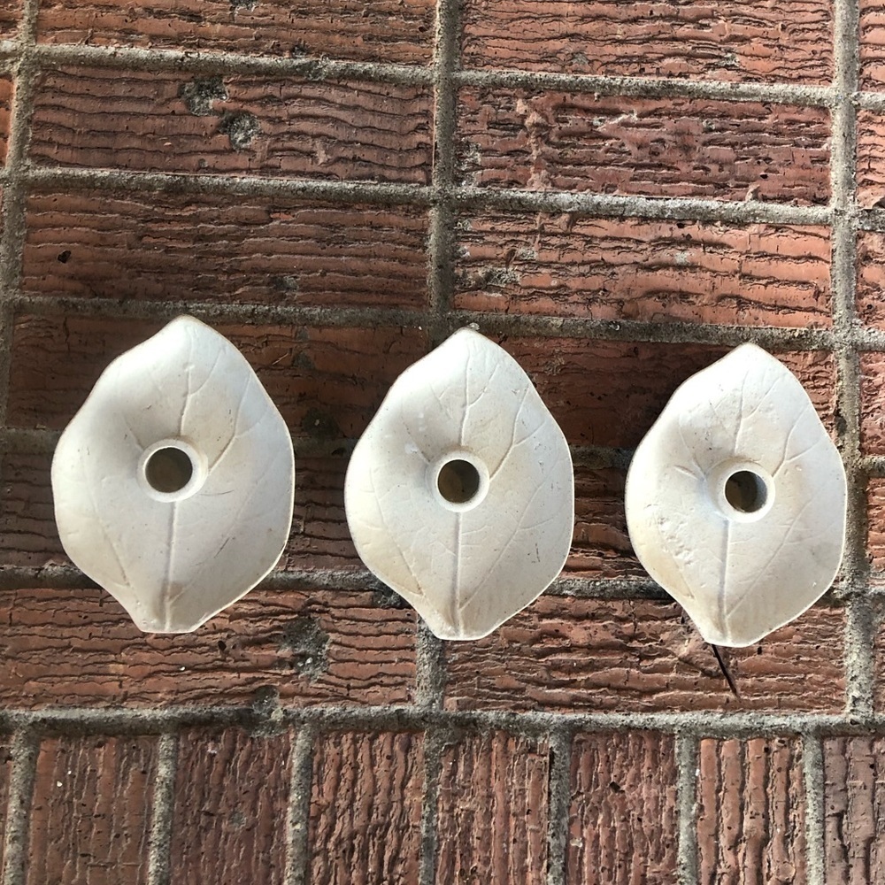 Set of 3 Vance Kitira Pottery Leaf Shaped Unglazed Candle Stick Holders